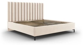 Pat matrimonial bej tapițat cu spațiu de depozitare și somieră 160x200 cm Casey – Mazzini Beds