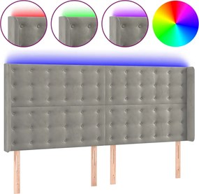 vidaXL Tăblie de pat cu LED, gri deschis, 163x16x118/128 cm, catifea