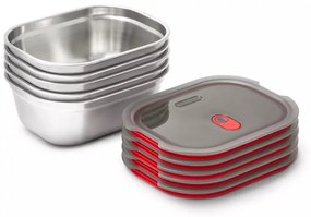 Cutie alimentara Black+Blum Meal Prep FBSS-BX-L017, 1.2 L, Dreptunghiular, Potrivit pentru cuptor, Fara BPA, Otel inoxidabil, Gri/Rosu