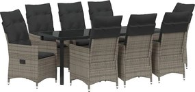 vidaXL Set de masă pentru grădină cu pernă 9 pcs Gri poliratan