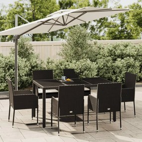 3185002 vidaXL Set mobilier de grădină cu perne, 7 piese, negru, poliratan