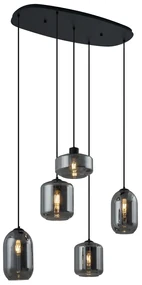 Lampă suspendată modernă neagră cu sticlă fumurie cu 5 lumini - Sheena