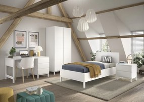Set Complet Mobilier Cameră Copii EVA: Pat 90x200 cm, Noptieră, Dulap 2 Uși și Birou cu Sertare, Alb – Vipack