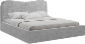 Pat matrimonial gri deschis tapițat cu spațiu de depozitare cu somieră 180x200 cm Kahai – Makamii