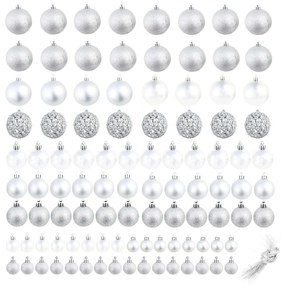 245712 vidaXL Set globuri de Crăciun 100 de piese, 3/4/6 cm, argintiu