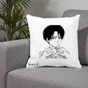 Perna Personalizata Levi Ackerman Inima, 40x40 cm, Alba Mata, Husa Detasabila, Perna Inclusa, BEKZ®