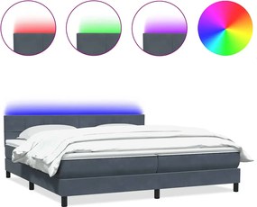 vidaXL Pat cu arcuri cu saltea și LED, gri închis, 180x210 cm, catifea