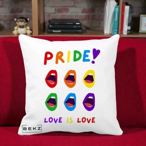 Perna Personalizata Pride Love is Love Curcubeu, 40x40 cm, Alba Mata, Husa Detasabila, Perna Inclusa, BEKZ®