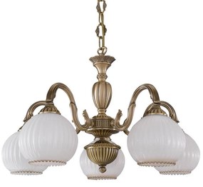 Candelabru cu 5 brate clasic design italian din alama, sticla 9200 RA-L. 9200/5