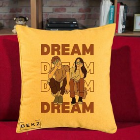 Perna Decorativa Dream Couple Aesthetic, 40x40 cm, Galben, Husa Detasabila, Perna Inclusa, BEKZ®