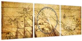 Tablou - Harta veche (cu ceas) (90x30 cm)