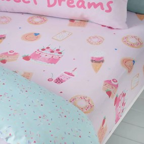 Cearceaf pentru copii roz pentru pat de o persoană cu elastic 90x190 cm Sweet Treats – Catherine Lansfield