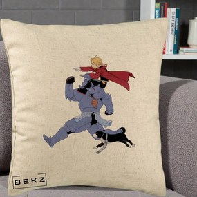 Perna Personalizata Fullmetal Alchemist Edward si Alphonse, 40x40 cm, Bej, Husa Detasabila, Perna Inclusa, BEKZ®