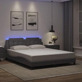 3214120 vidaXL Cadru de pat cu lumini LED, gri, 160x200 cm, piele ecologică