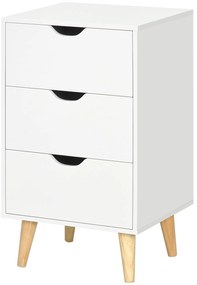 HOMCOM Noptieră masă de noapte cu 3 sertare, stil scandinav pentru dormitor, sufragerie, 40 x 35 x 68,5 cm, alb | Aosom Romania