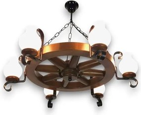Brilagi - Candelabru cu lanț ROATA, 6 x E14/40W/230V, Ø 70 cm, fag/nuc