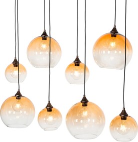Lampă suspendată inteligentă bronz închis cu sticlă ambră 8 lumini incl. 8 Wifi G95 - Sandra