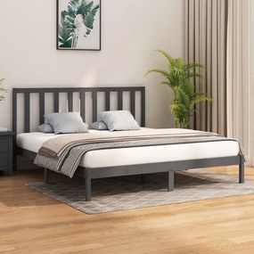 3106790 vidaXL Cadru de pat, gri, 200x200 cm, lemn masiv
