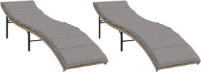 vidaXL Șezlonguri de plajă cu perne, 2 buc., bej, poliratan