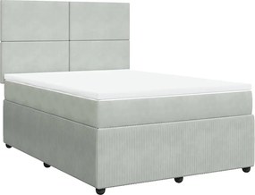vidaXL Pat box spring cu saltea, gri deschis, 140x190 cm, catifea