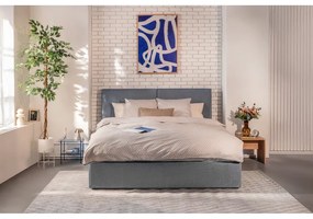 Pat dublu tapițat albastru cu spațiu de depozitare cu saltea/ grătar 180x200 cm Thessa Bold - Bonami Selection