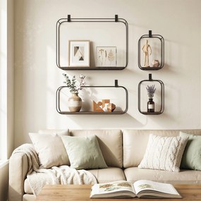 HOMCOM Rafturi Flotante Geometrice pentru Living, Set de 4 Piese, Negru | Aosom Romania