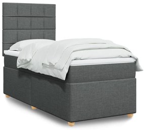vidaXL Pat box spring cu saltea, gri închis, 100x200 cm, textil