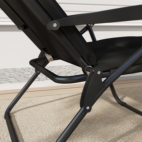 Outsunny Șezlong pliabil transat înclinat 6 poziții cu saltea + cotiere oțel poliester 153 x 58,5 x 89 cm negru | Aosom Romania