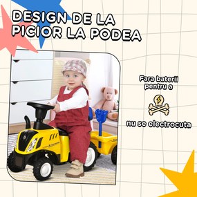 Tractor pentru Copii 12-36 Luni HOMCOM, Prevazut cu Loc cu Remorca, Grebla si Lopata, Joc Educativ, 91x29x44cm, Galben | Aosom Romania