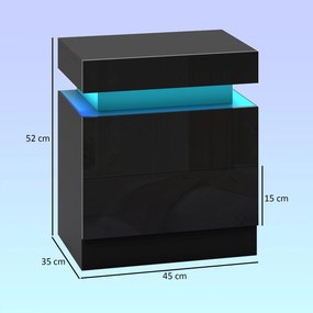 HOMCOM Set 2 Noptiere cu LED și 4 Moduri, 2 Sertare, Lemn, 45x35x52 cm, Negru Lucios | Aosom Romania