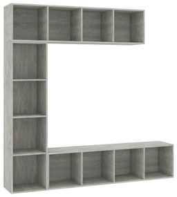 278792 vidaXL Set bibliotecă/comodă TV, 3 piese, gri beton, 180x30x180 cm
