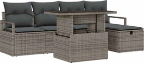 vidaXL Set de canapele pentru grădină cu pernă 6 pcs Gri Rattan poli