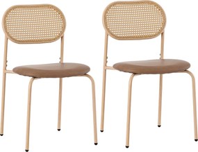 Set de 2 scaune de dining moderne din ratan cu cadru metalic, 56x52x27 cm, Maro