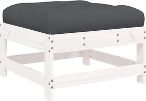 vidaXL Taburet de grădină cu pernă, alb, lemn masiv de pin