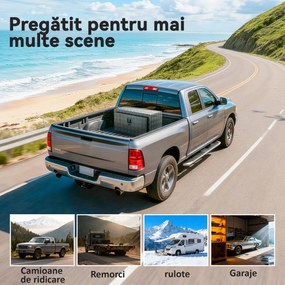 HOMCOM Cutie de Unelte din Aluminiu cu Încuietoare și 2 Chei, Cutie de Depozitare 96L, Rezistentă și Impermeabilă, pentru Pick-Up, Camper, Remorci, 76,2x35,5x40,6cm, Argintiu | Aosom Romania