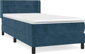 vidaXL Pat box spring cu saltea, albastru închis, 90x190 cm, catifea