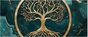 Tablou – Arborele vieții auriu în marmură (120x50 cm)