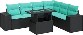 vidaXL Set canapele de grădină cu perne, 7 piese, negru, poliratan