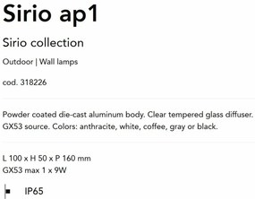 Aplica ambientala iluminat exterior IP65 Sirio ap1 negru