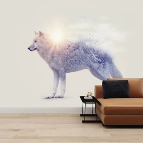 Fototapet - Lupul arctic oglindind peisajul sălbatic (147x102 cm)