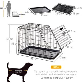 PawHut Cușcă de Transport pentru Câini, Metal și PP, Formă Trapezoidală pentru Mașină, cu Mâner, 76x48x55cm, Negru | Aosom Romania