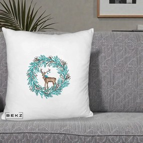 Perna Decorativa Coroana Turcoaz cu Ren, 40x40 cm, Alb Pufos, Husa Detasabila, Perna Inclusa, BEKZ®