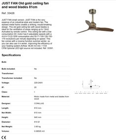 Ventilator de tavan cu telecomanda design modern JUST FAN alama antic / lemn nuc