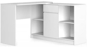 Birou calculator pe colt, placa laminata, 1 sertar, 6 rafturi, alb, 120x126x79/77 cm