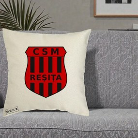 Perna Personalizata CSM Resita Fotbal, 40x40 cm, Ecru, Husa Detasabila, Perna Inclusa, BEKZ®