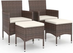 vidaXL Set scaune de grădină și taburet, 4 piese, maro, poliratan