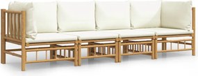 vidaXL Set mobilier de grădină, cu perne alb crem, 4 piese, bambus