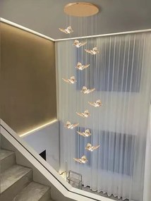 Candelabru LED – Model DJ011-12, 48 W, cristal & metal auriu, cu telecomandă