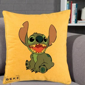 Perna Personalizata Stitch Zambitor, 40x40 cm, Galben, Husa Detasabila, Perna Inclusa, BEKZ®