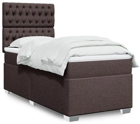 vidaXL Pat box spring cu saltea, maro închis, 90x200 cm, textil